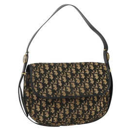 Christian Dior Trotter Canvas Shoulder Bag Navy Gold Auth BAZ439