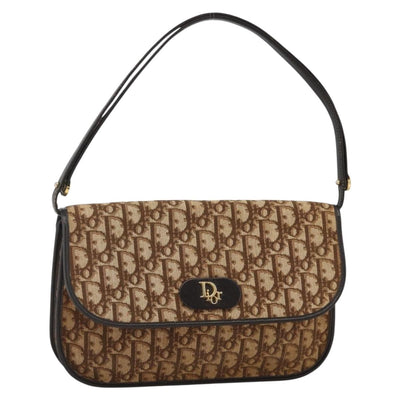 Christian Dior Trotter Canvas Shoulder Bag Beige Gold Auth BAZ441