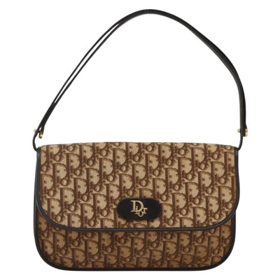 Christian Dior Trotter Canvas Shoulder Bag Beige Gold Auth BAZ441 - 0