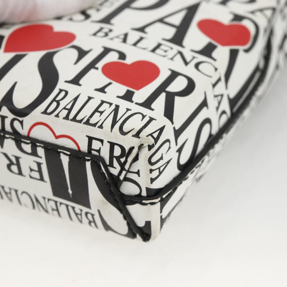 BALENCIAGA Shopping Phone Holder Umhängetasche Leder Weiß 593826 Auth BAZ443A