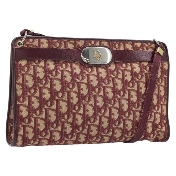 Christian Dior Trotter Canvas Shoulder Bag Red Gold Auth BAZ444