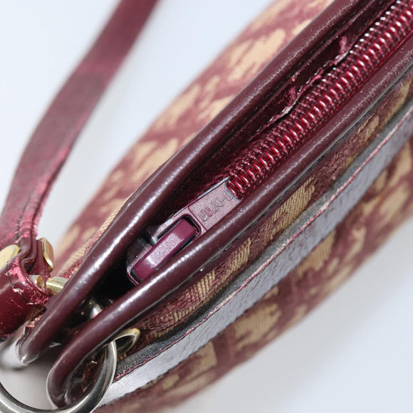Christian Dior Trotter Canvas Shoulder Bag Red Gold Auth BAZ444