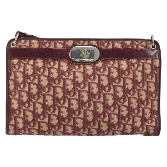 Christian Dior Trotter Canvas Shoulder Bag Red Gold Auth BAZ444