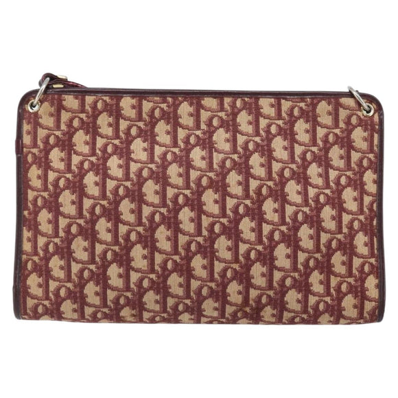 Christian Dior Trotter Canvas Shoulder Bag Red Gold Auth BAZ444