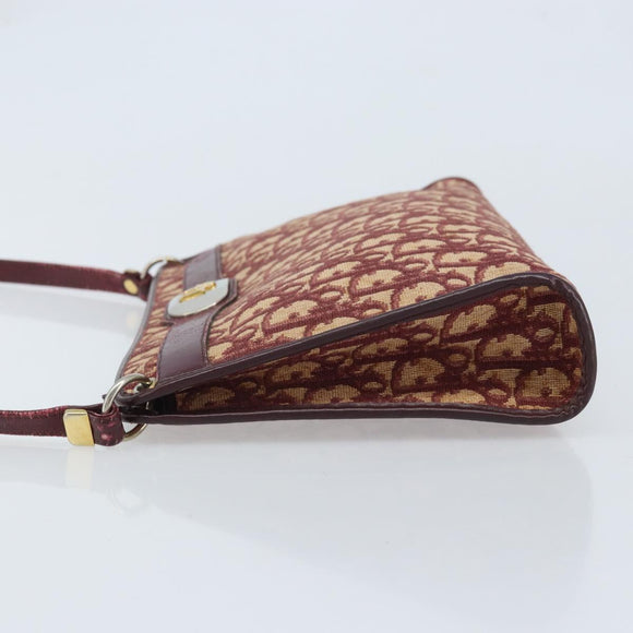 Christian Dior Trotter Canvas Shoulder Bag Red Gold Auth BAZ444