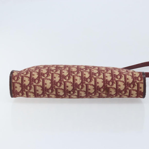 Christian Dior Trotter Canvas Shoulder Bag Red Gold Auth BAZ444