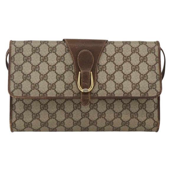 GUCCI GG Supreme Shoulder Bag PVC Beige Gold 904 02 050 Auth BAZ445