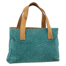 CELINE C Macadam Canvas Hand Bag Suede Turquoise Blue Silver Auth BAZ446-1
