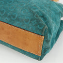 CELINE C Macadam Canvas Hand Bag Suede Turquoise Blue Silver Auth BAZ446-9