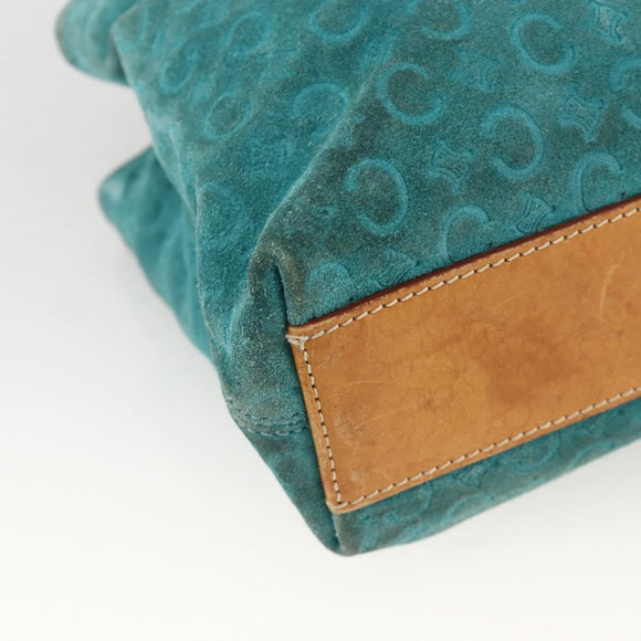 CELINE C Macadam Canvas Hand Bag Suede Turquoise Blue Silver Auth BAZ446