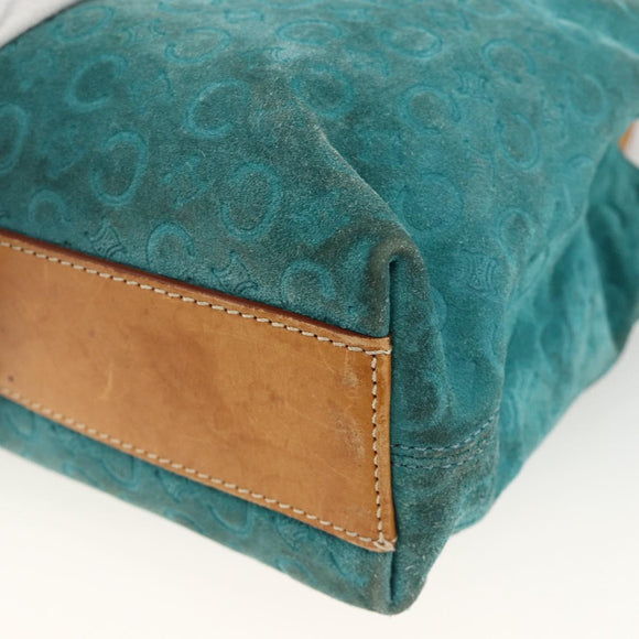 CELINE C Macadam Canvas Hand Bag Suede Turquoise Blue Silver Auth BAZ446
