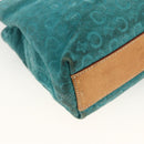 CELINE C Macadam Canvas Hand Bag Suede Turquoise Blue Silver Auth BAZ446-16