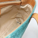 CELINE C Macadam Canvas Hand Bag Suede Turquoise Blue Silver Auth BAZ446-18