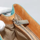 CELINE C Macadam Canvas Hand Bag Suede Turquoise Blue Silver Auth BAZ446-20