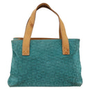 CELINE C Macadam Canvas Hand Bag Suede Turquoise Blue Silver Auth BAZ446-13