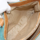 CELINE C Macadam Canvas Hand Bag Suede Turquoise Blue Silver Auth BAZ446-22