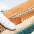 CELINE C Macadam Canvas Hand Bag Suede Turquoise Blue Silver Auth BAZ446-12