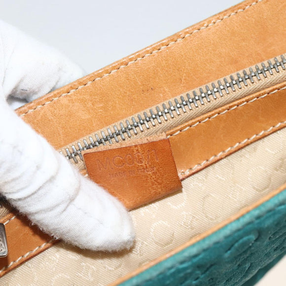 CELINE C Macadam Canvas Hand Bag Suede Turquoise Blue Silver Auth BAZ446