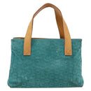 CELINE C Macadam Canvas Hand Bag Suede Turquoise Blue Silver Auth BAZ446-2