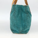 CELINE C Macadam Canvas Hand Bag Suede Turquoise Blue Silver Auth BAZ446-3