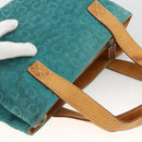 CELINE C Macadam Canvas Hand Bag Suede Turquoise Blue Silver Auth BAZ446-6