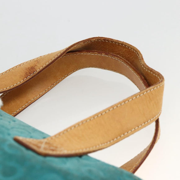CELINE C Macadam Canvas Hand Bag Suede Turquoise Blue Silver Auth BAZ446