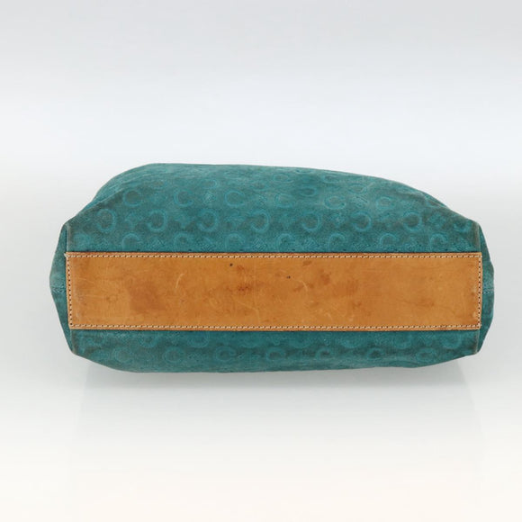 CELINE C Macadam Canvas Hand Bag Suede Turquoise Blue Silver Auth BAZ446