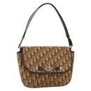 Christian Dior Trotter Canvas Shoulder Bag Beige Gold Auth BAZ447-1
