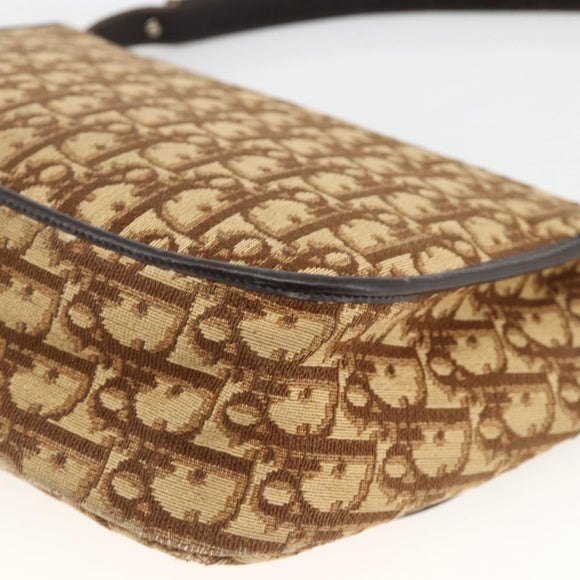 Christian Dior Trotter Canvas Shoulder Bag Beige Gold Auth BAZ447