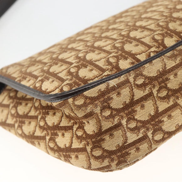 Christian Dior Trotter Canvas Shoulder Bag Beige Gold Auth BAZ447