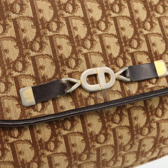 Christian Dior Trotter Canvas Shoulder Bag Beige Gold Auth BAZ447