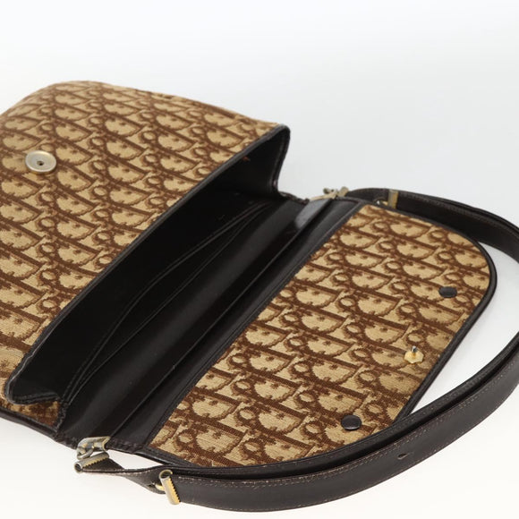 Christian Dior Trotter Canvas Shoulder Bag Beige Gold Auth BAZ447