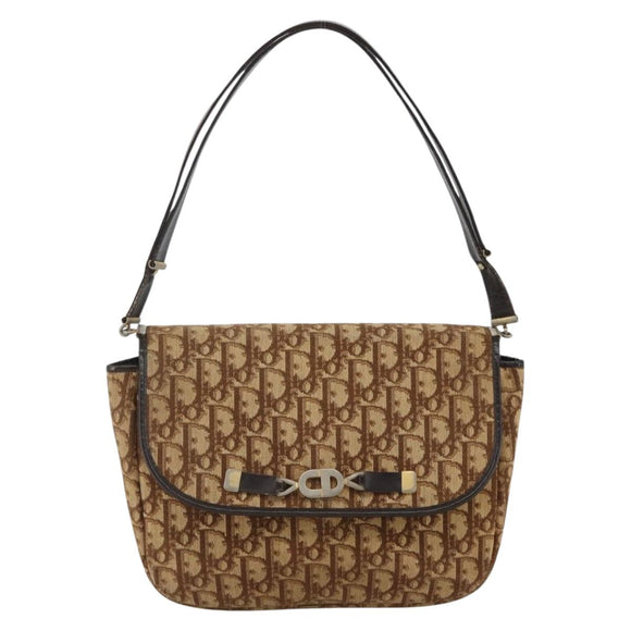 Christian Dior Trotter Canvas Shoulder Bag Beige Gold Auth BAZ447