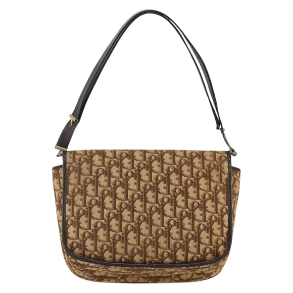 Christian Dior Trotter Canvas Shoulder Bag Beige Gold Auth BAZ447