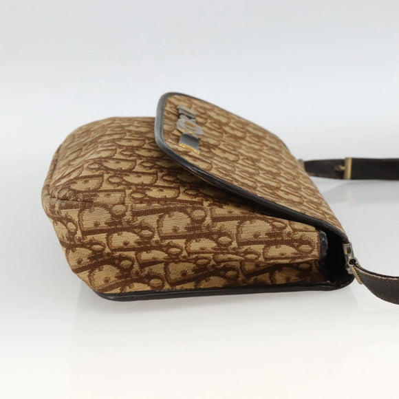 Christian Dior Trotter Canvas Shoulder Bag Beige Gold Auth BAZ447