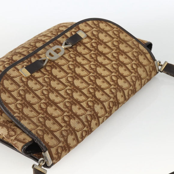 Christian Dior Trotter Canvas Shoulder Bag Beige Gold Auth BAZ447