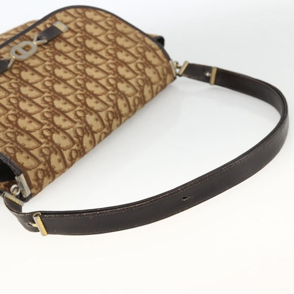 Christian Dior Trotter Canvas Shoulder Bag Beige Gold Auth BAZ447