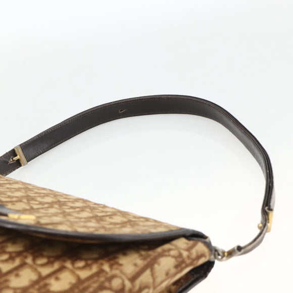 Christian Dior Trotter Canvas Shoulder Bag Beige Gold Auth BAZ447