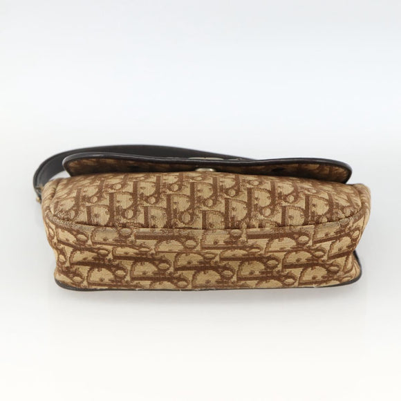 Christian Dior Trotter Canvas Shoulder Bag Beige Gold Auth BAZ447