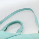 TIFFANY&Co. Hand Bag Canvas Leather 2way Turquoise Blue Silver Auth BAZ448-9