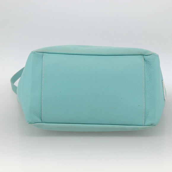 TIFFANY&Co. Hand Bag Canvas Leather 2way Turquoise Blue Silver Auth BAZ448