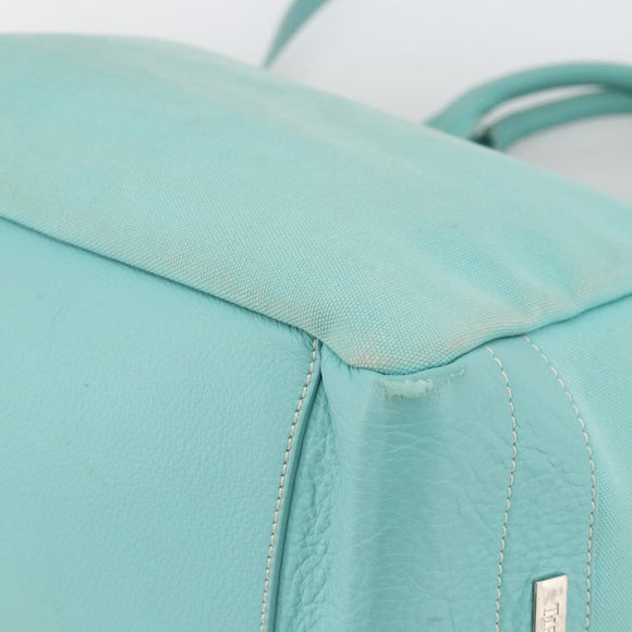 TIFFANY&Co. Hand Bag Canvas Leather 2way Turquoise Blue Silver Auth BAZ448
