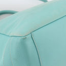 TIFFANY&Co. Hand Bag Canvas Leather 2way Turquoise Blue Silver Auth BAZ448-15