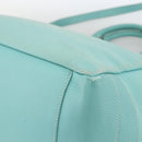 TIFFANY&Co. Hand Bag Canvas Leather 2way Turquoise Blue Silver Auth BAZ448-16