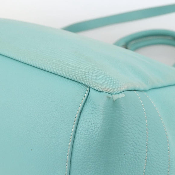 TIFFANY&Co. Hand Bag Canvas Leather 2way Turquoise Blue Silver Auth BAZ448