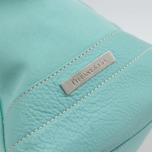 TIFFANY&Co. Hand Bag Canvas Leather 2way Turquoise Blue Silver Auth BAZ448