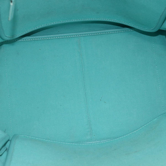 TIFFANY&Co. Hand Bag Canvas Leather 2way Turquoise Blue Silver Auth BAZ448