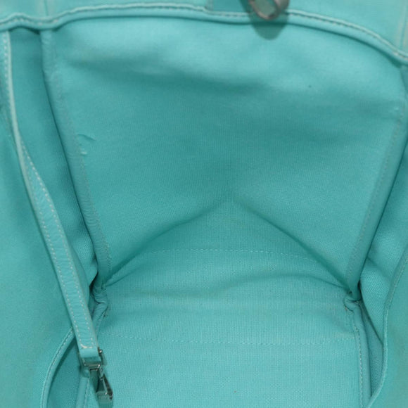 TIFFANY&Co. Hand Bag Canvas Leather 2way Turquoise Blue Silver Auth BAZ448