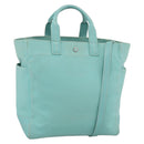 TIFFANY&Co. Hand Bag Canvas Leather 2way Turquoise Blue Silver Auth BAZ448-1