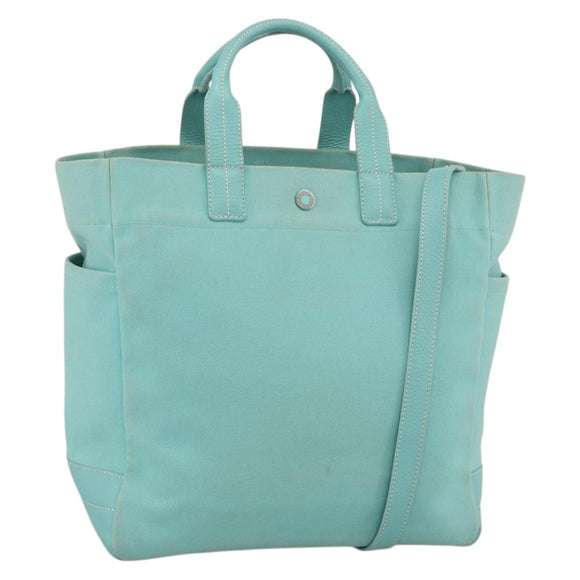 TIFFANY&Co. Hand Bag Canvas Leather 2way Turquoise Blue Silver Auth BAZ448